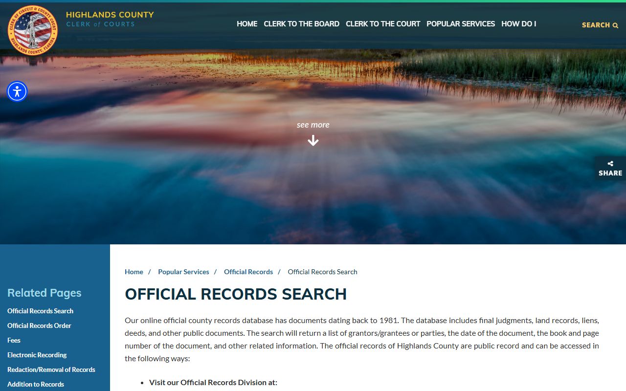 Highlands County deed records office page