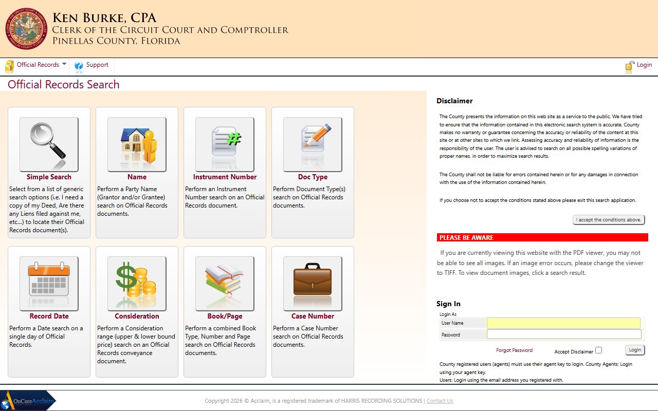 Pinellas County deed records office page